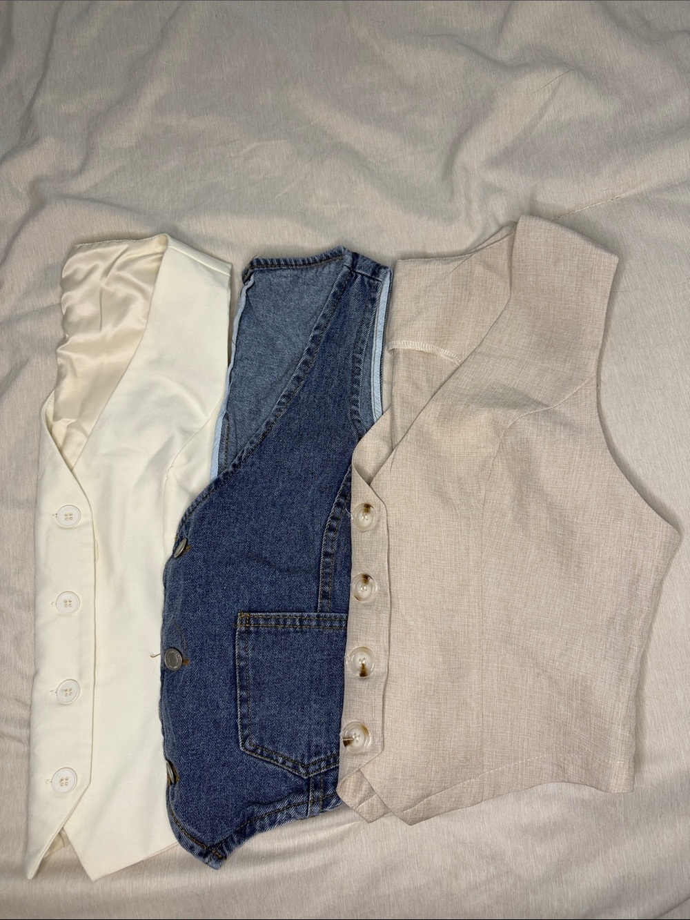 Bundle of 3 Classic Cream/Jean Linen-Blend Women's Vest